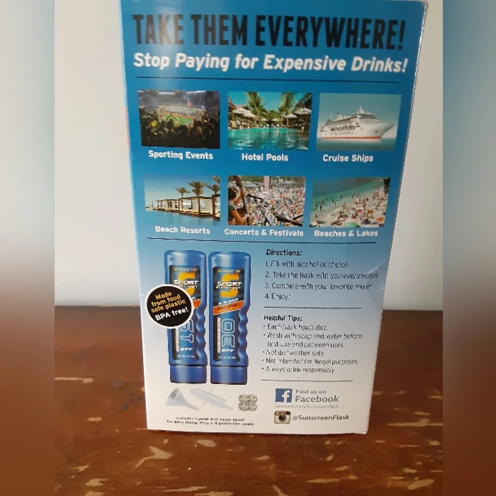 Sport Sunscreen Alcohol Conceal Container Flasks 8oz Each